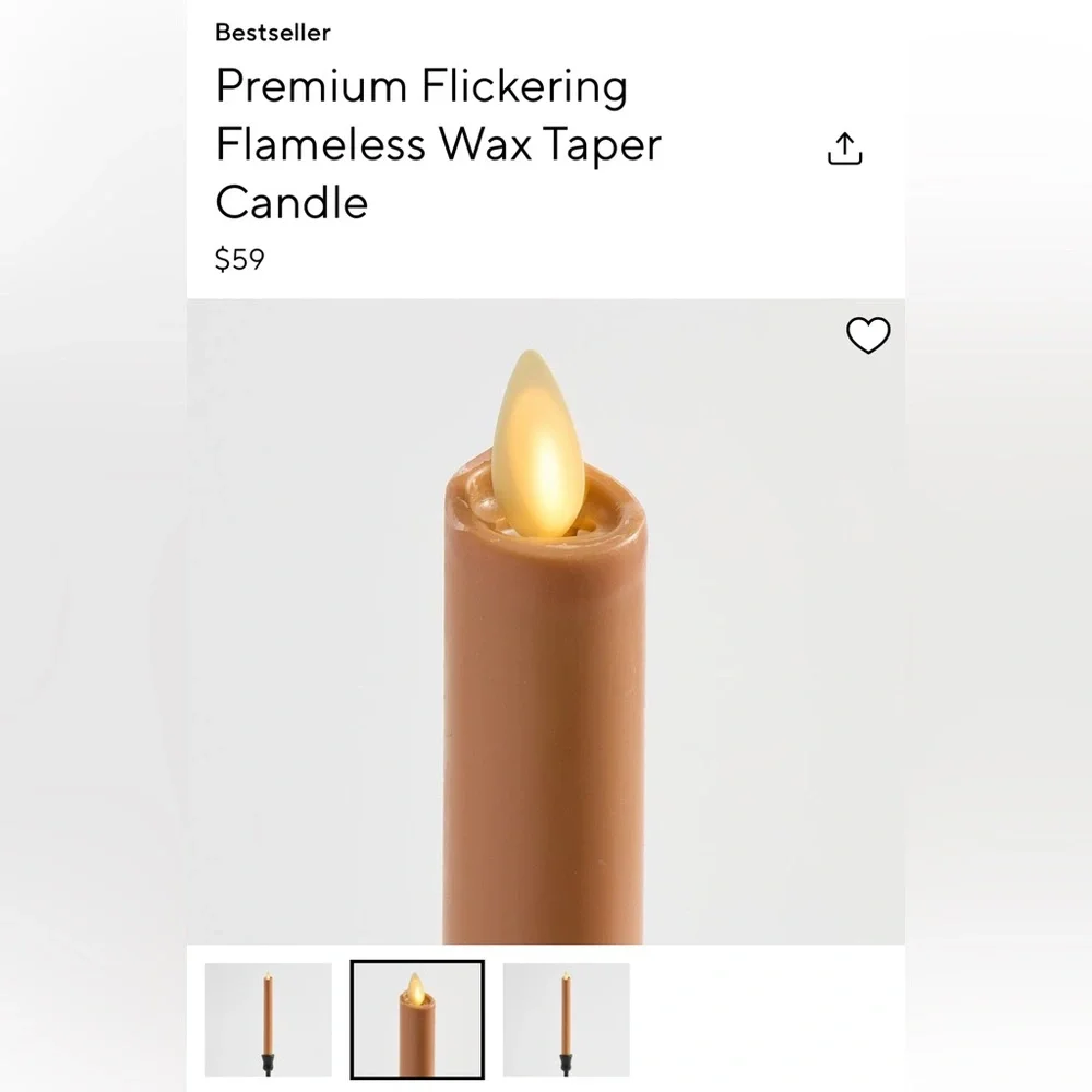 Pottery Barn Flameless Wax Taper Candle - Copper Brown
